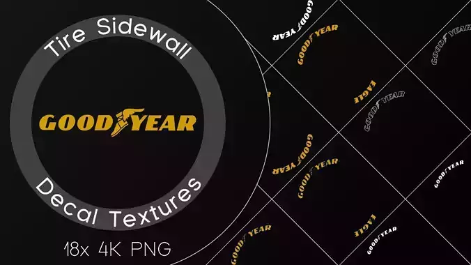 18x Goodyear tire sidewall 4K PNG decals Texture