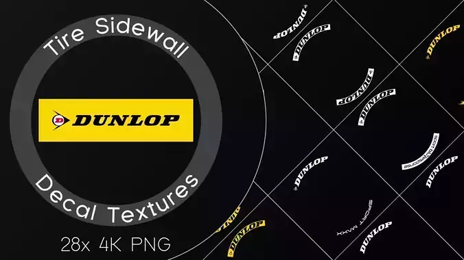 28x Dunlop tire sidewall 4K PNG decals Texture 28x Dunlop tire sidewall 4K PNG decals Texture