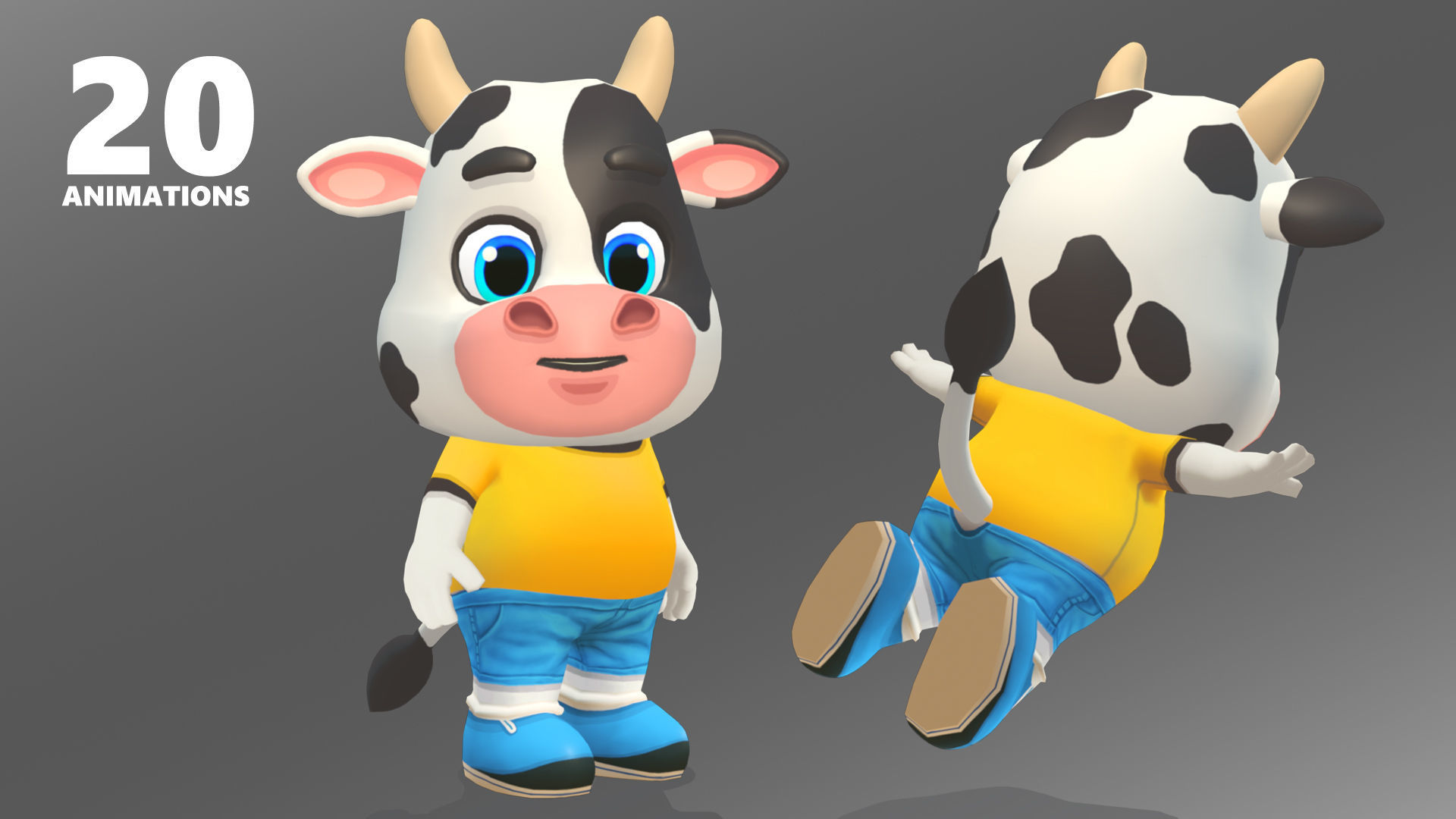 Cow Bull Oxen Animated Rigged Low-poly 3D model_3