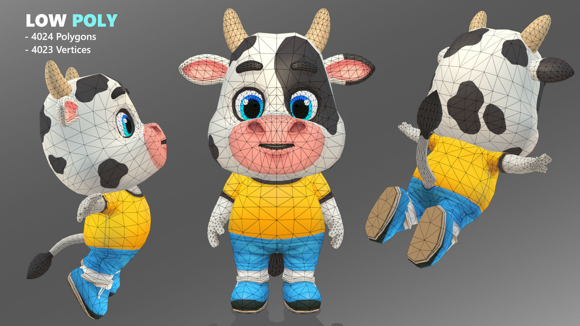 Cow Bull Oxen Animated Rigged Low-poly 3D model_11