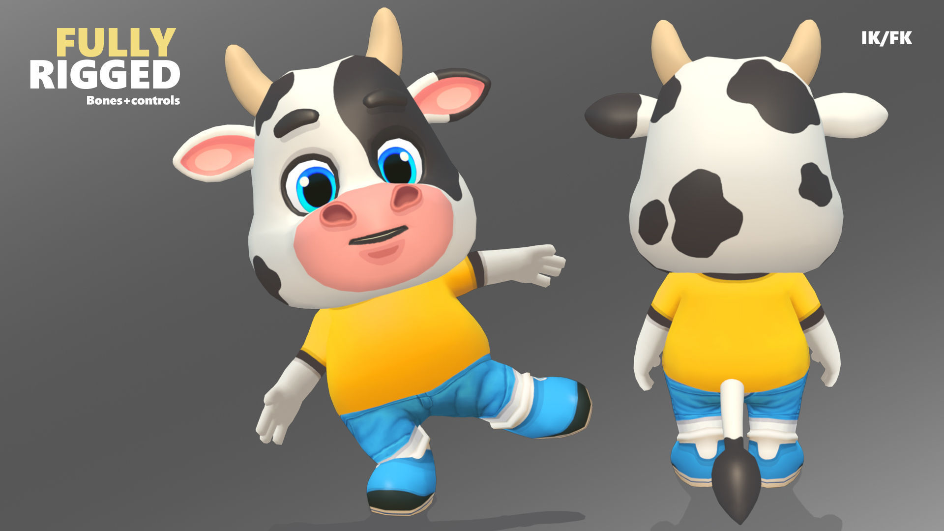 Cow Bull Oxen Animated Rigged Low-poly 3D model_5