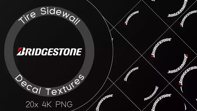 20x Bridgestone tire sidewall 4K PNG decals Texture
