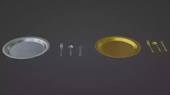 Golden and Silver Plates with Cutlery