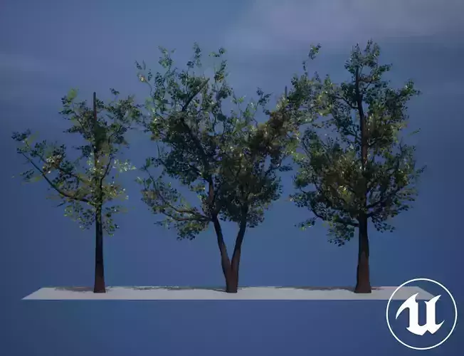 Oak trees kit Low-poly 3D model