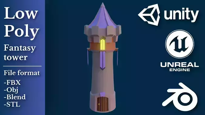 Low poly Fantasy Tawer 3D model Low-poly 3D model