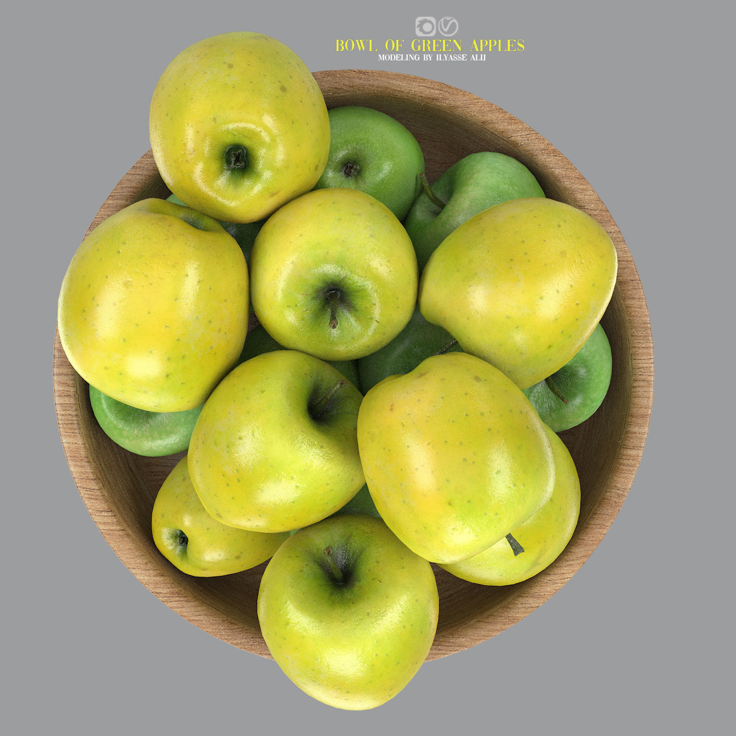 bowl of green apples 3D model_2