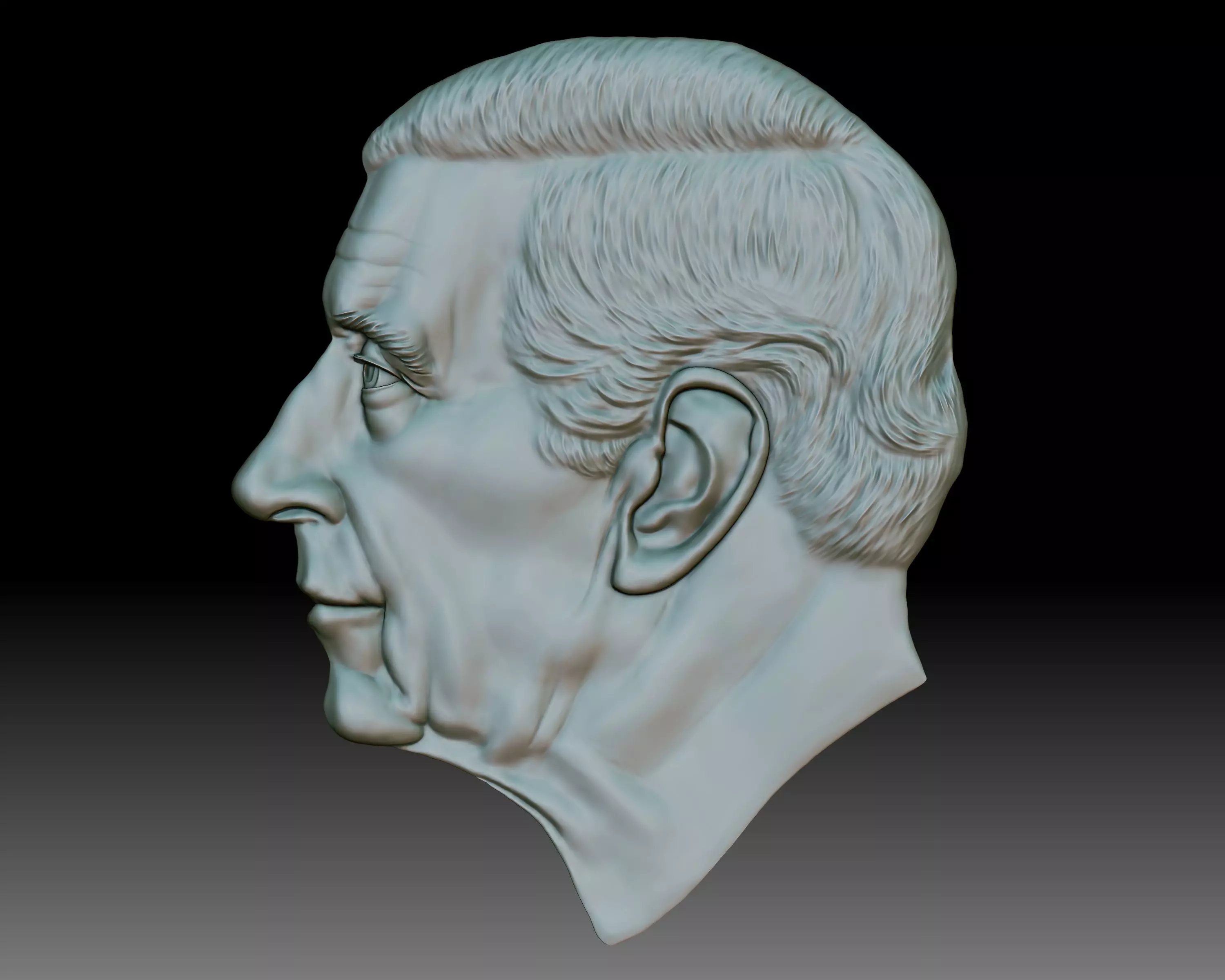 King Charles III coin portrait low relief 3D print model_0