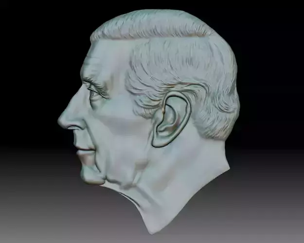 King Charles III coin portrait low relief 3D print model
