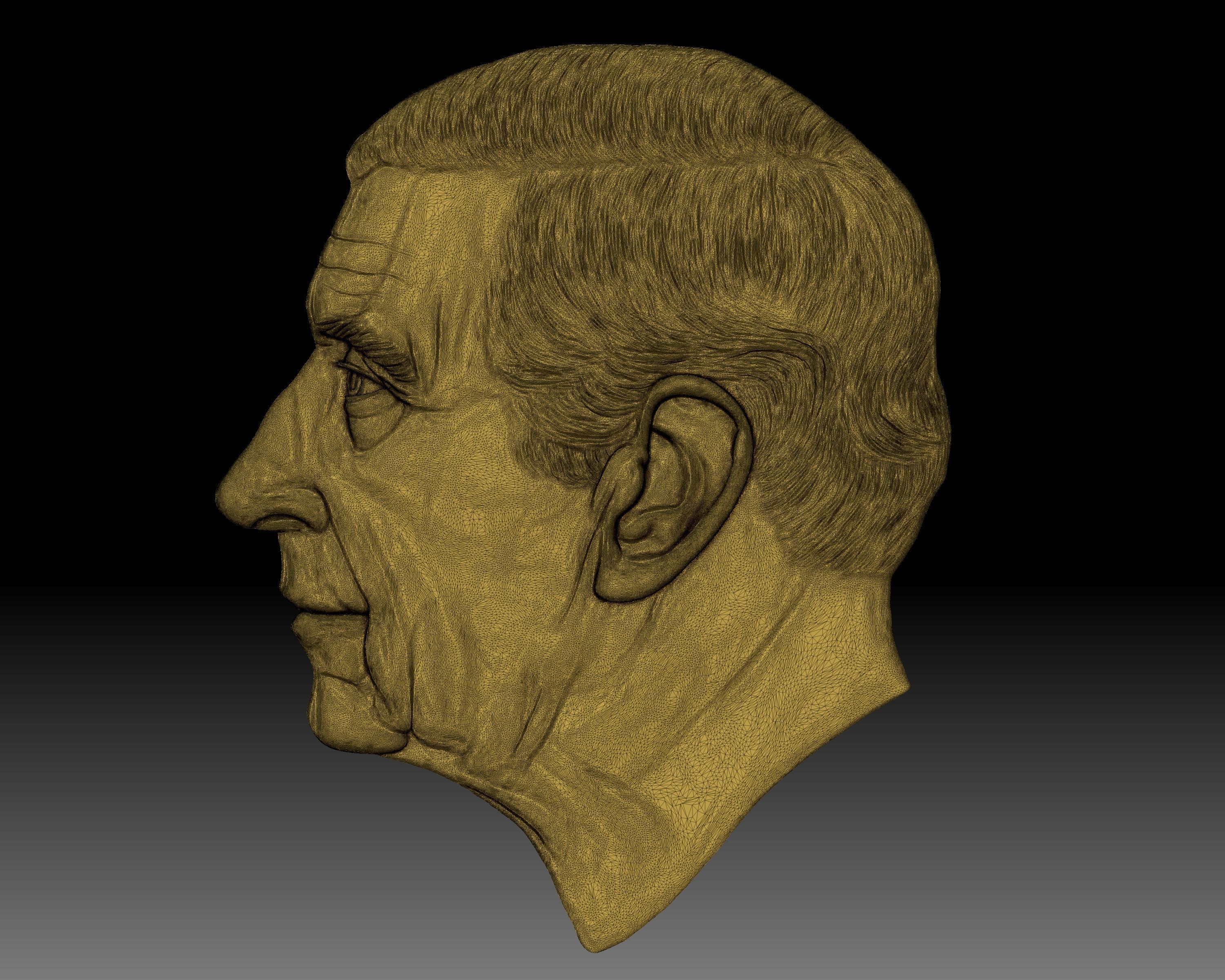 King Charles III coin portrait low relief 3D print model_9