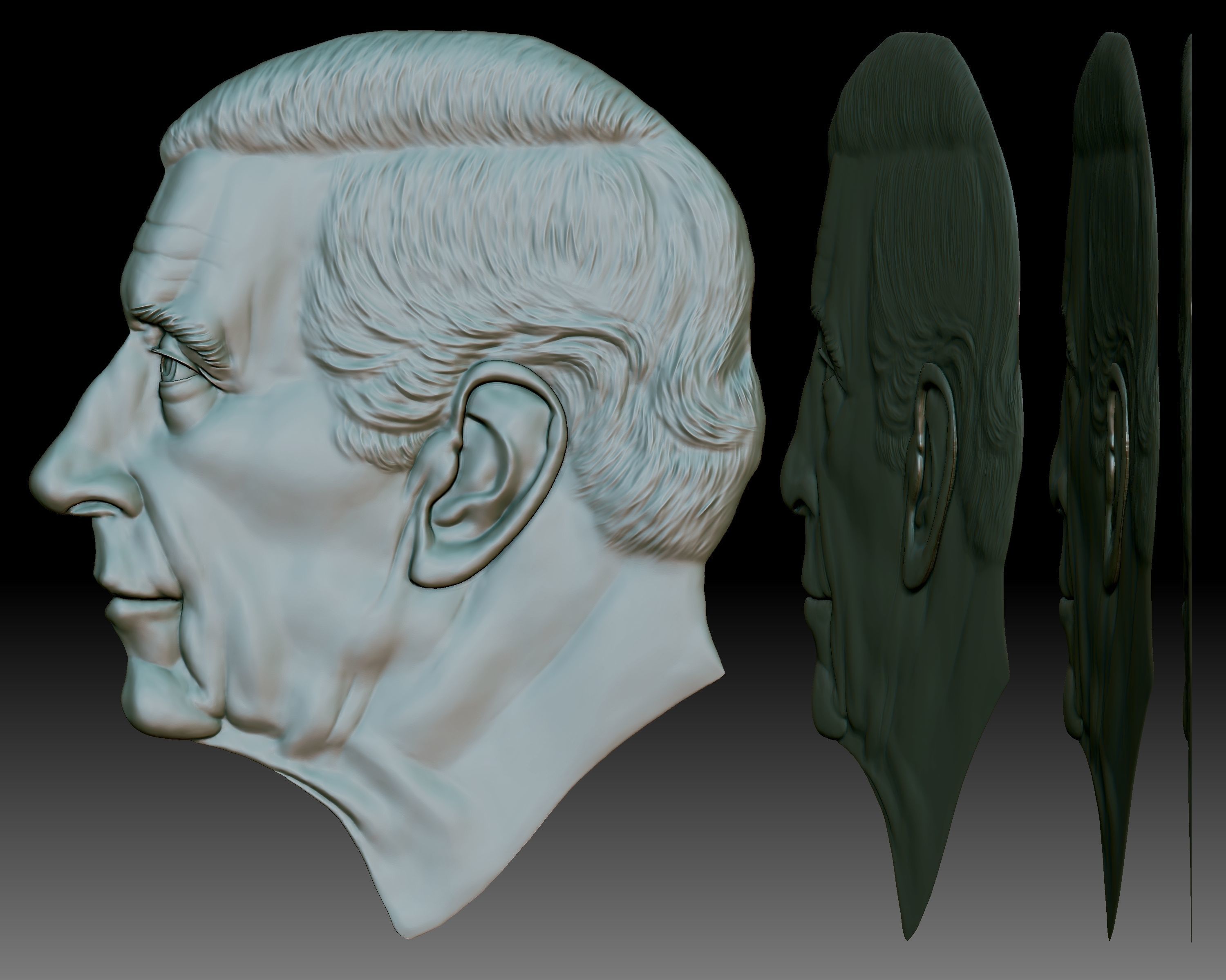 King Charles III coin portrait low relief 3D print model_2