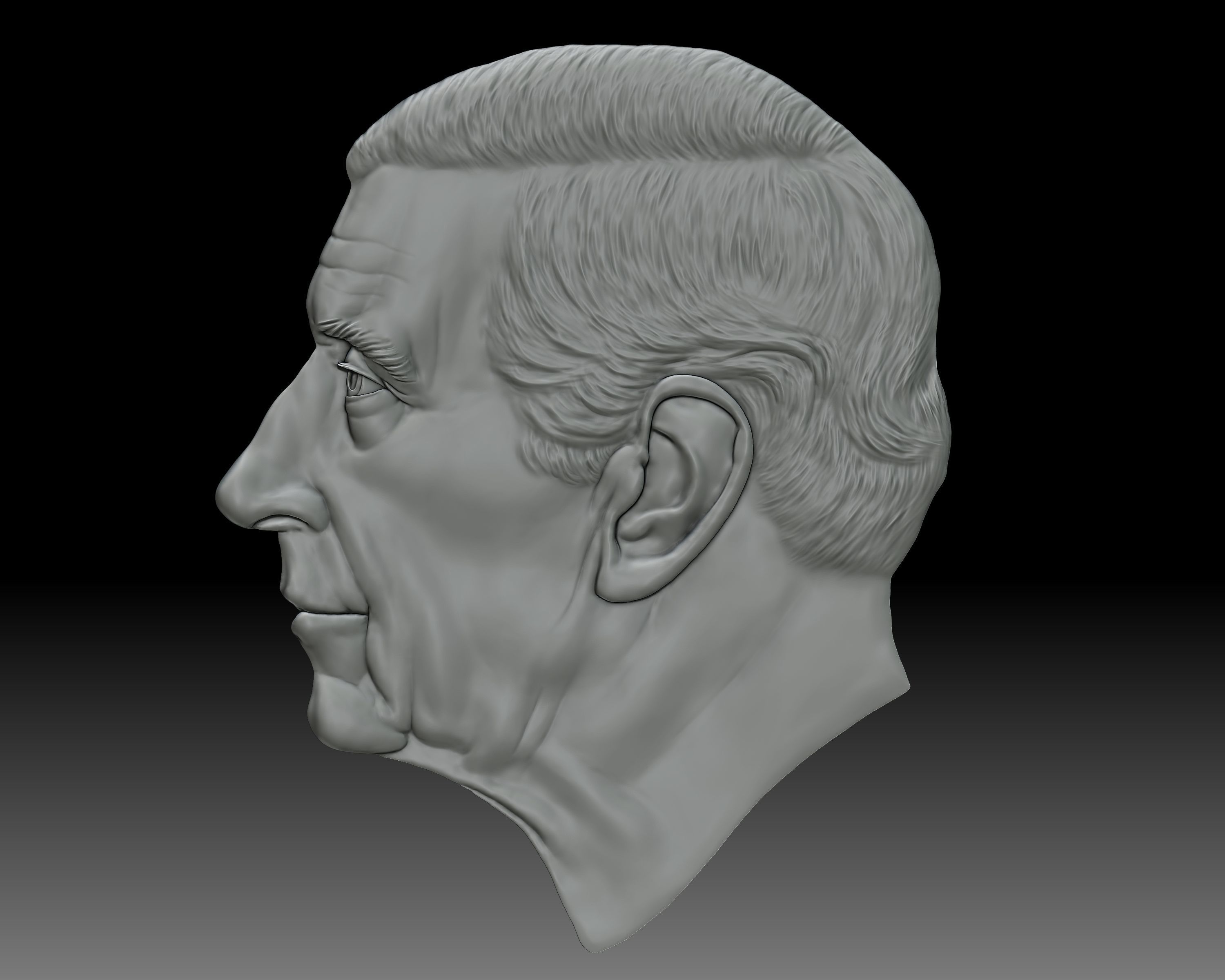 King Charles III coin portrait low relief 3D print model_7