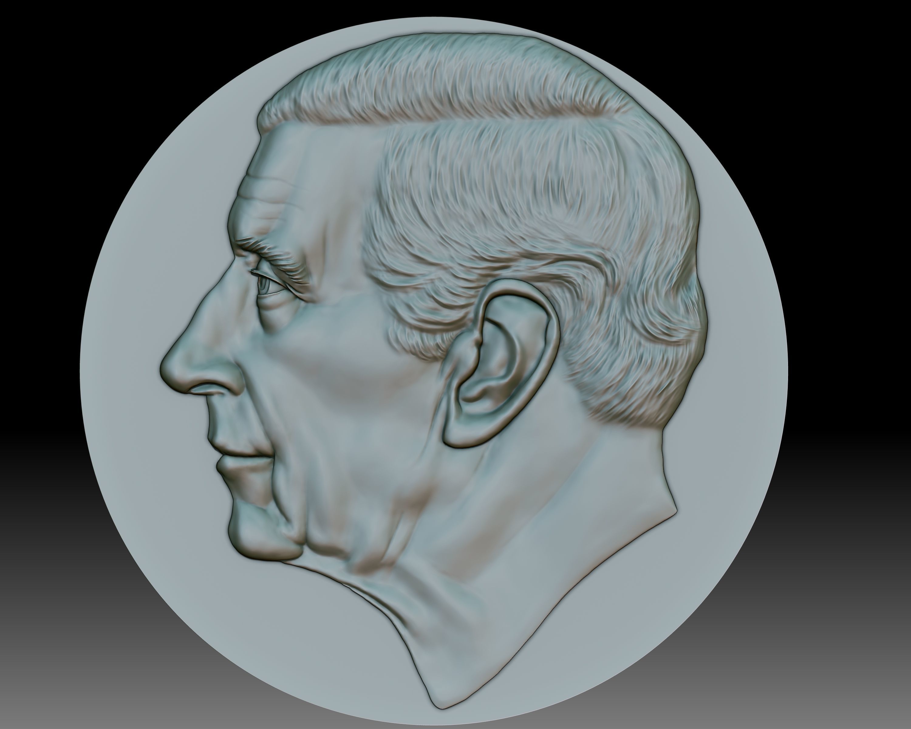 King Charles III coin portrait low relief 3D print model_4