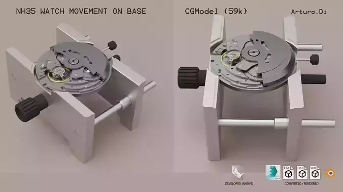 NH35 watch movement mounted 3D model