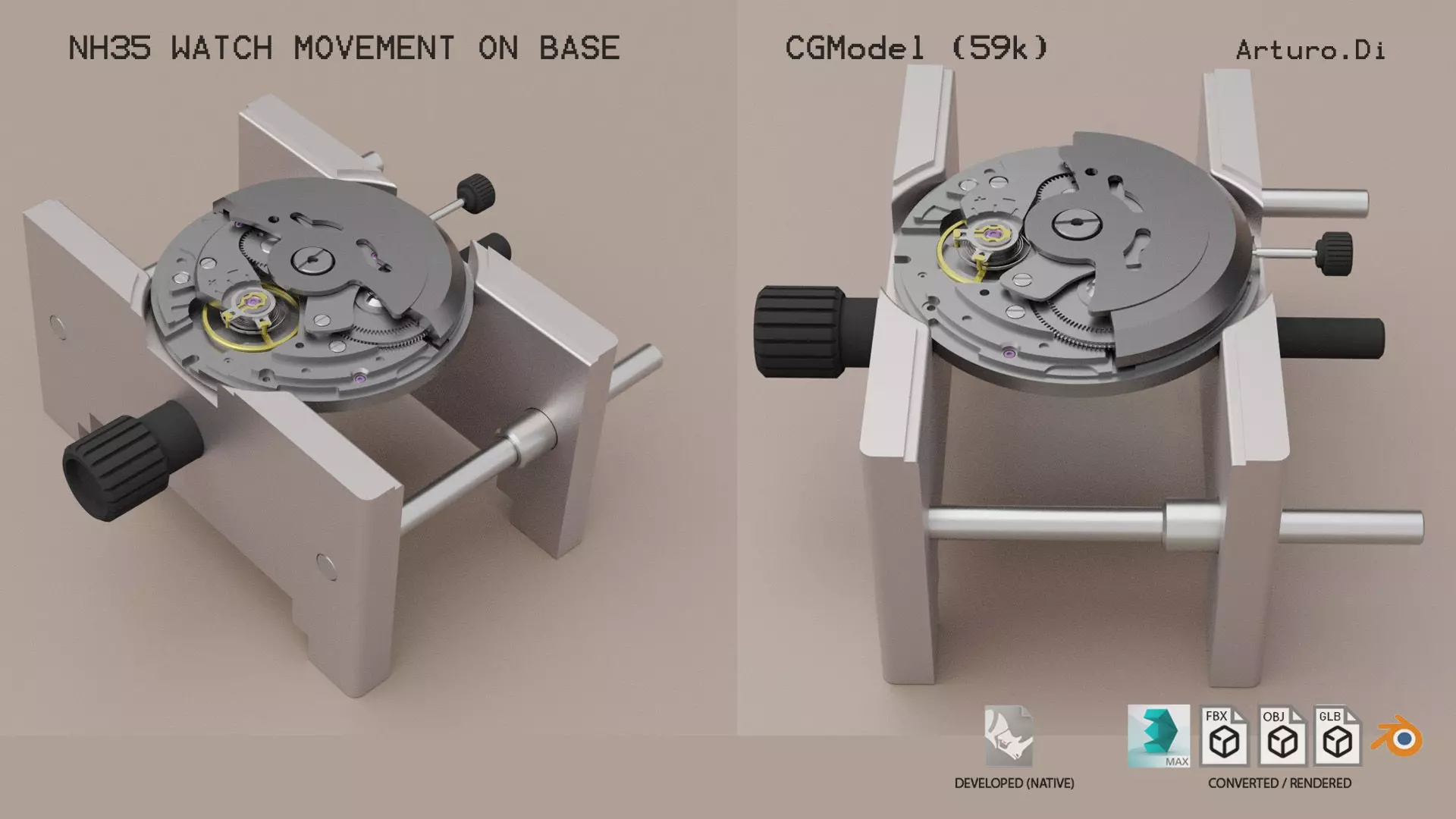NH35 watch movement mounted 3D model_0