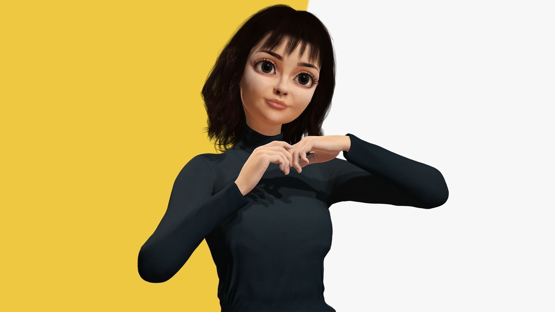 Realistic stylized  cartoon Female 3D Model Naked Woman Rigged Low-poly 3D model_1