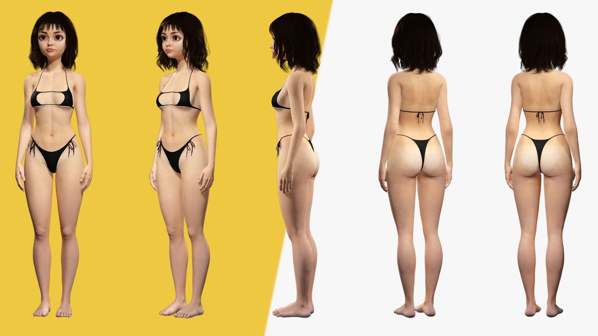 Realistic stylized  cartoon Female 3D Model Naked Woman Rigged Low-poly 3D model_2