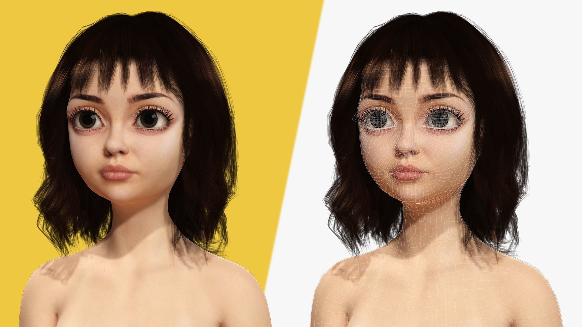 Realistic stylized  cartoon Female 3D Model Naked Woman Rigged Low-poly 3D model_38