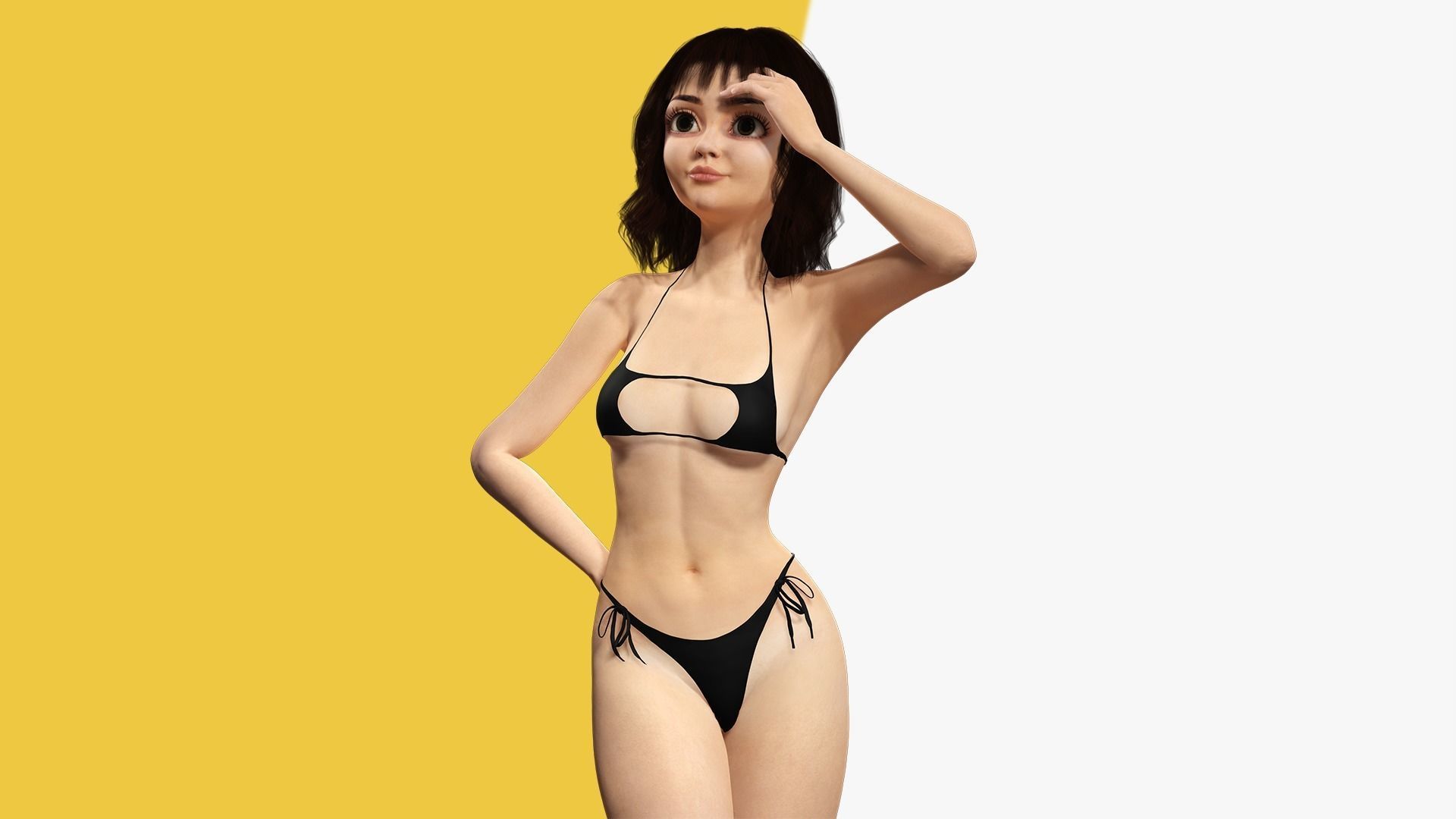 Realistic stylized  cartoon Female 3D Model Naked Woman Rigged Low-poly 3D model_43