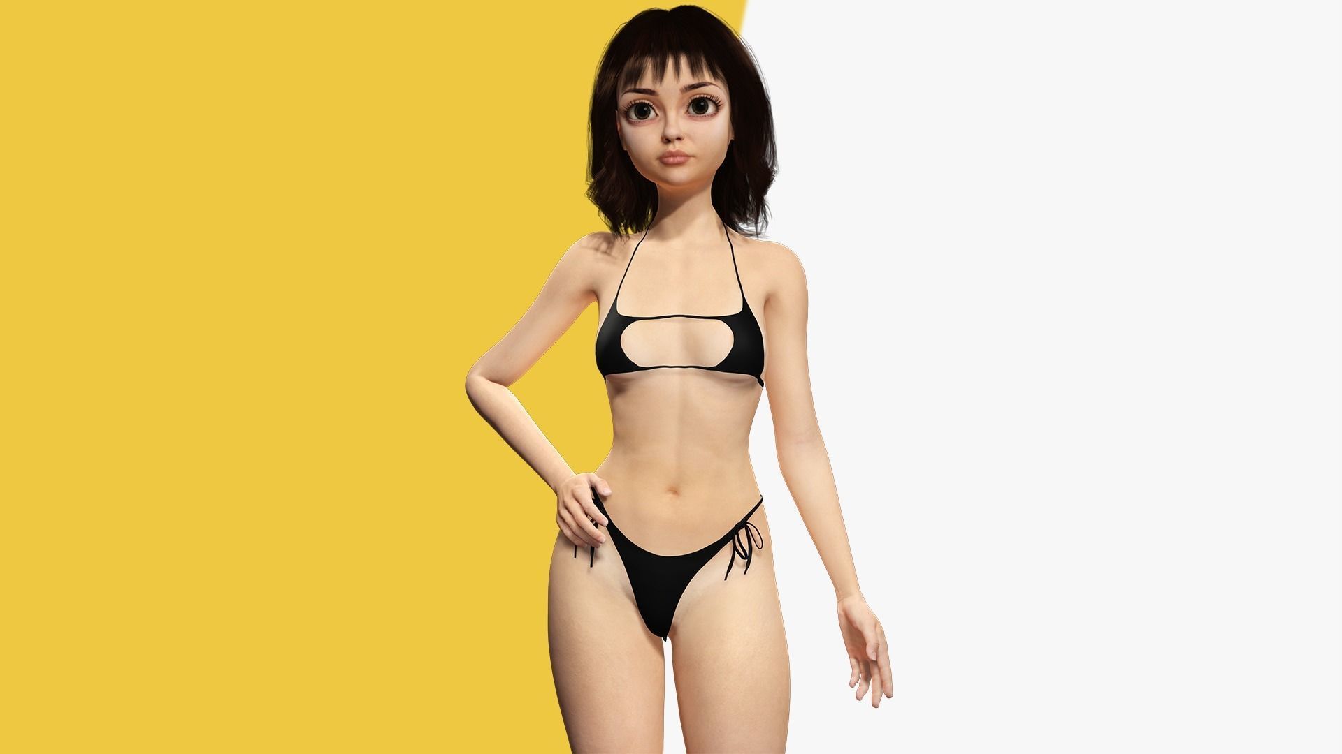 Realistic stylized  cartoon Female 3D Model Naked Woman Rigged Low-poly 3D model_8