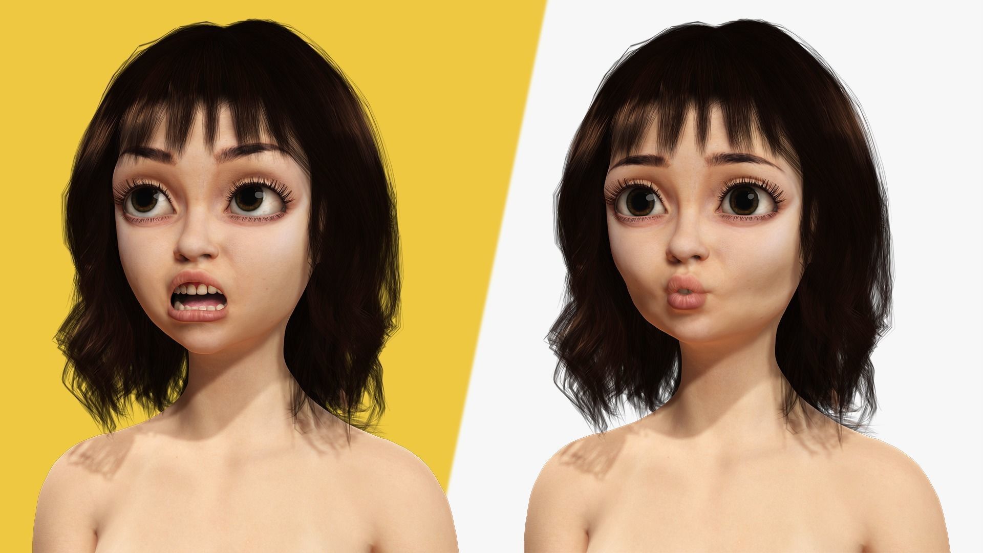 Realistic stylized  cartoon Female 3D Model Naked Woman Rigged Low-poly 3D model_39