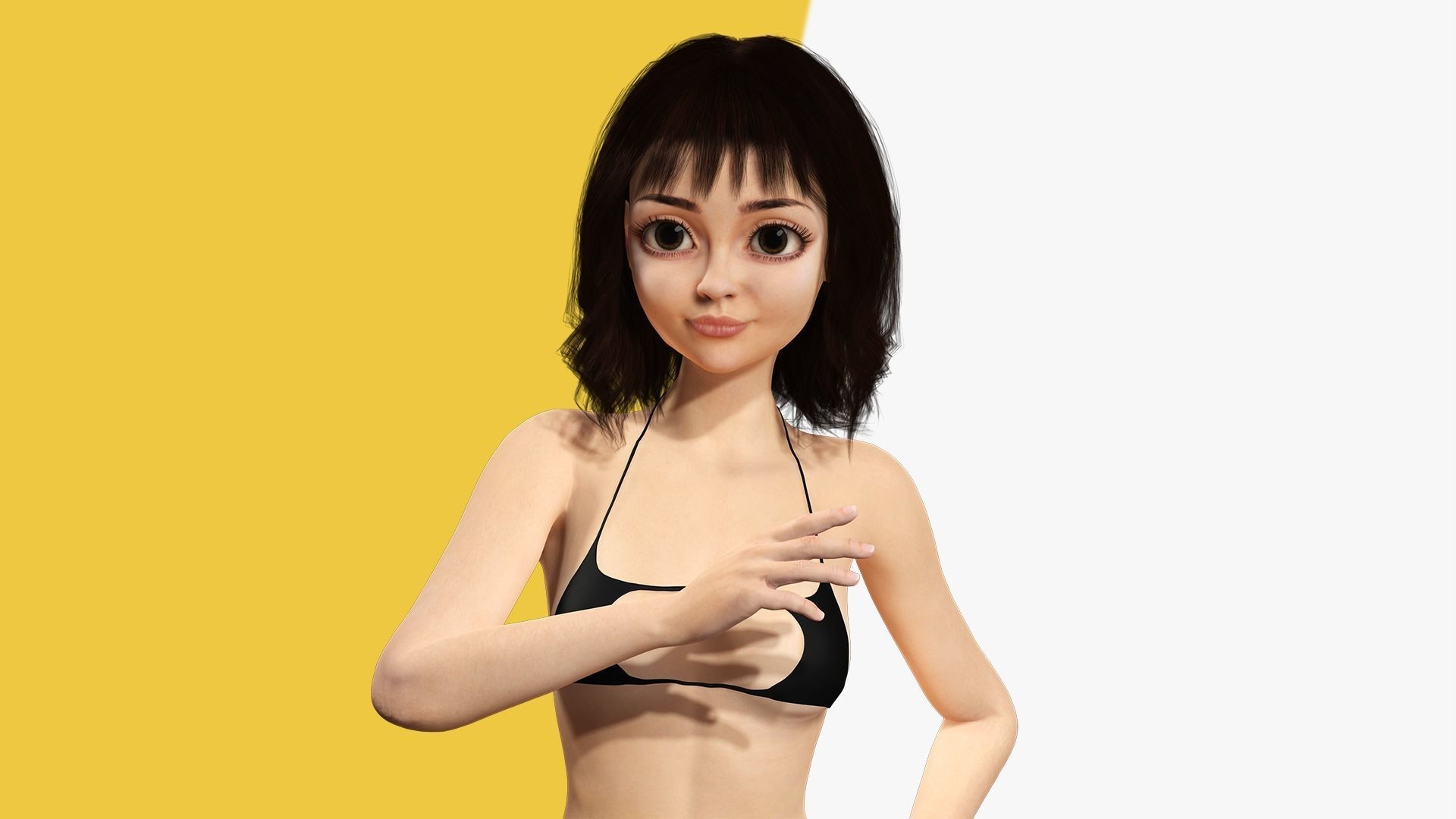 Realistic stylized  cartoon Female 3D Model Naked Woman Rigged Low-poly 3D model_42