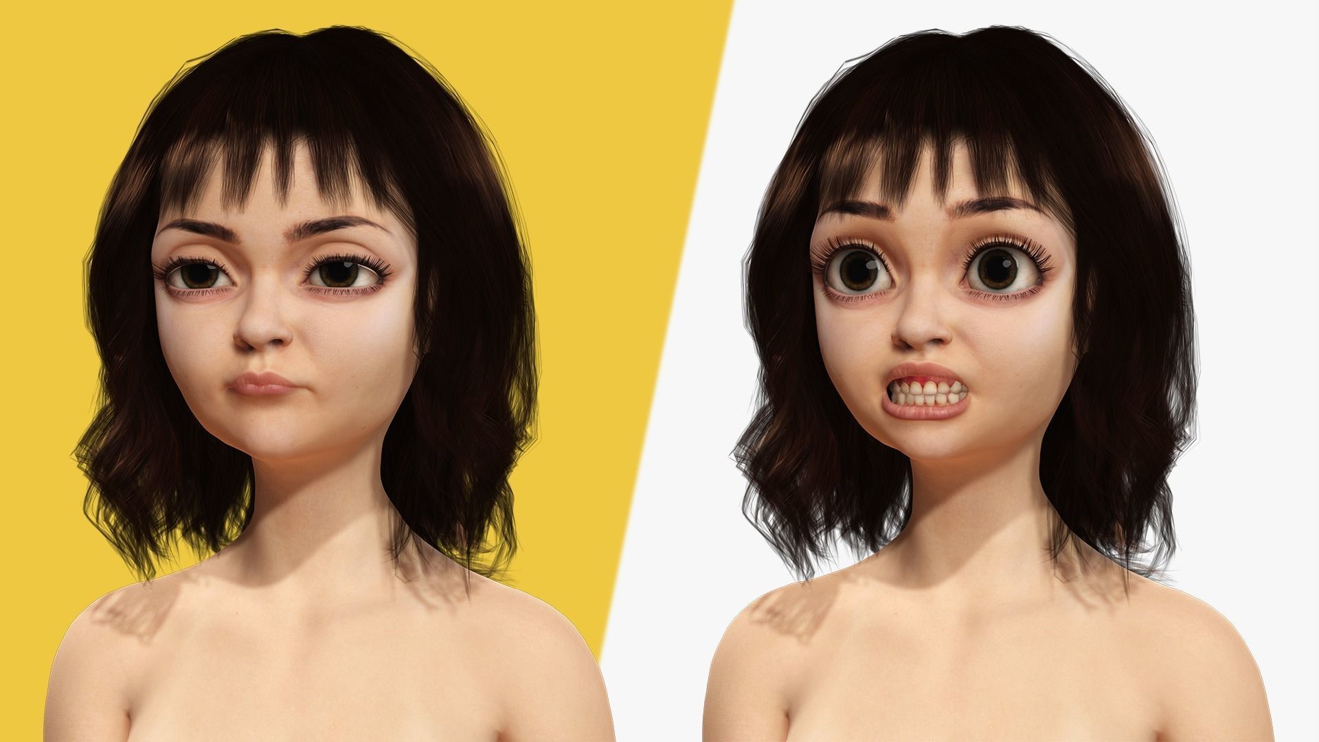 Realistic stylized  cartoon Female 3D Model Naked Woman Rigged Low-poly 3D model_6