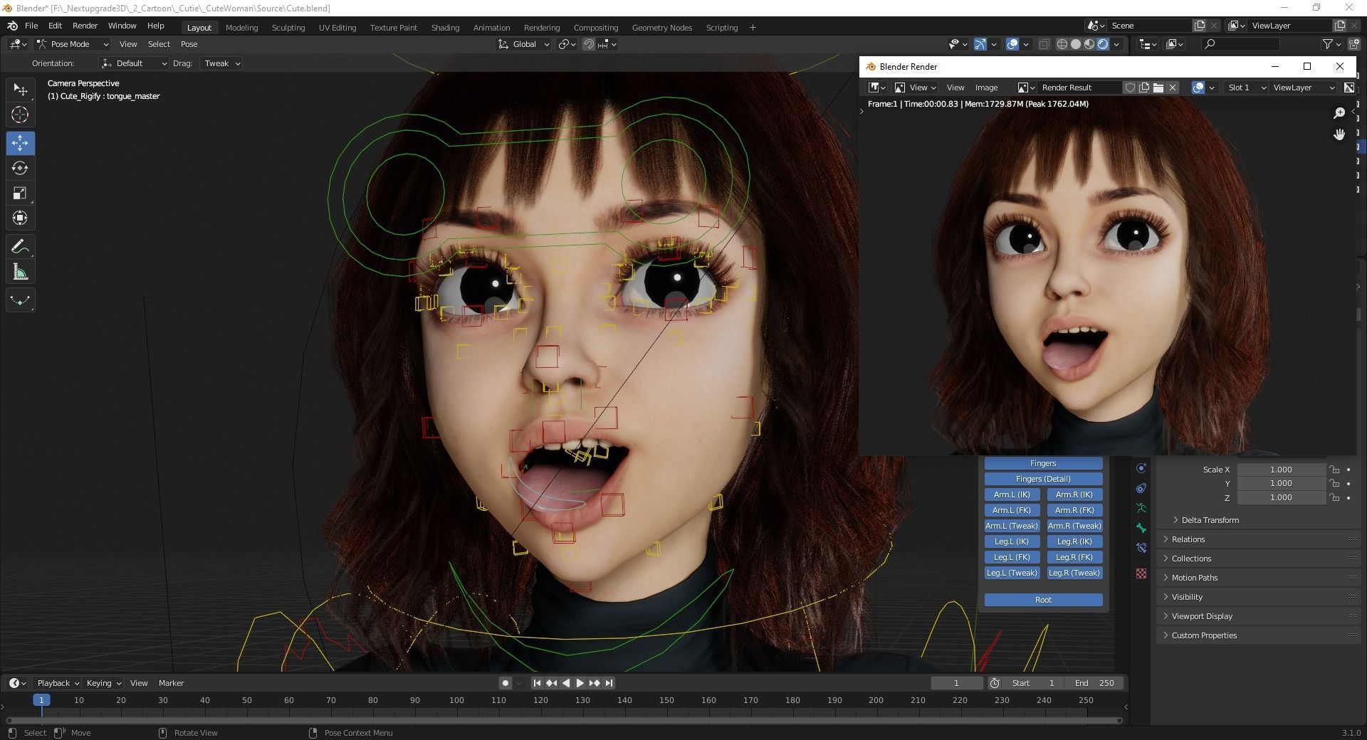 Realistic stylized  cartoon Female 3D Model Naked Woman Rigged Low-poly 3D model_12