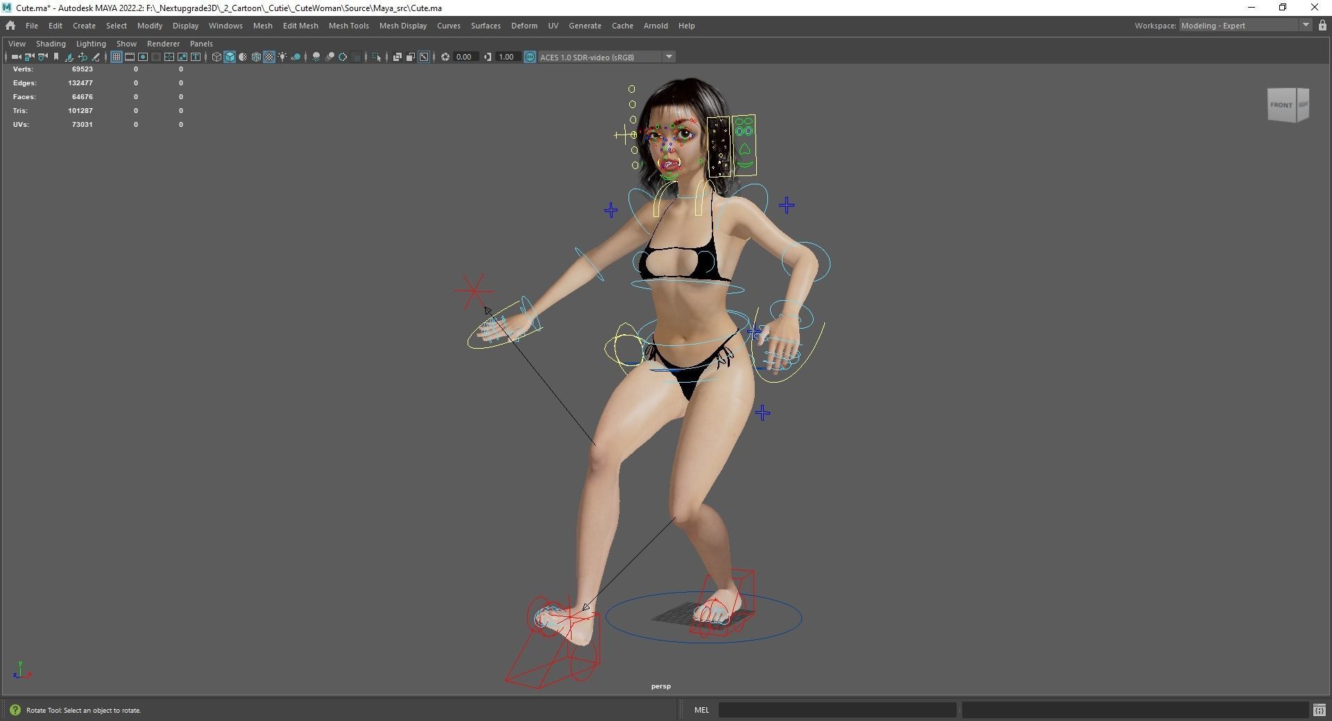 Realistic stylized  cartoon Female 3D Model Naked Woman Rigged Low-poly 3D model_24