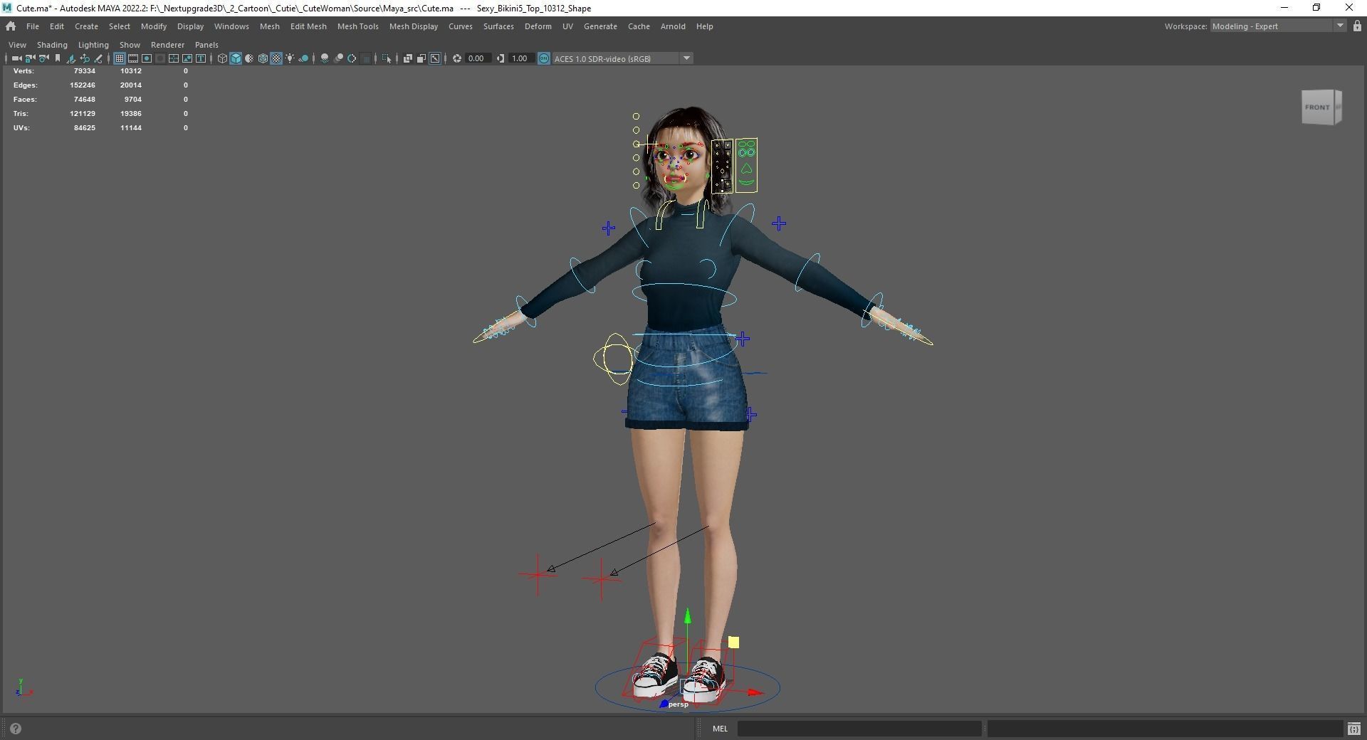 Realistic stylized  cartoon Female 3D Model Naked Woman Rigged Low-poly 3D model_18