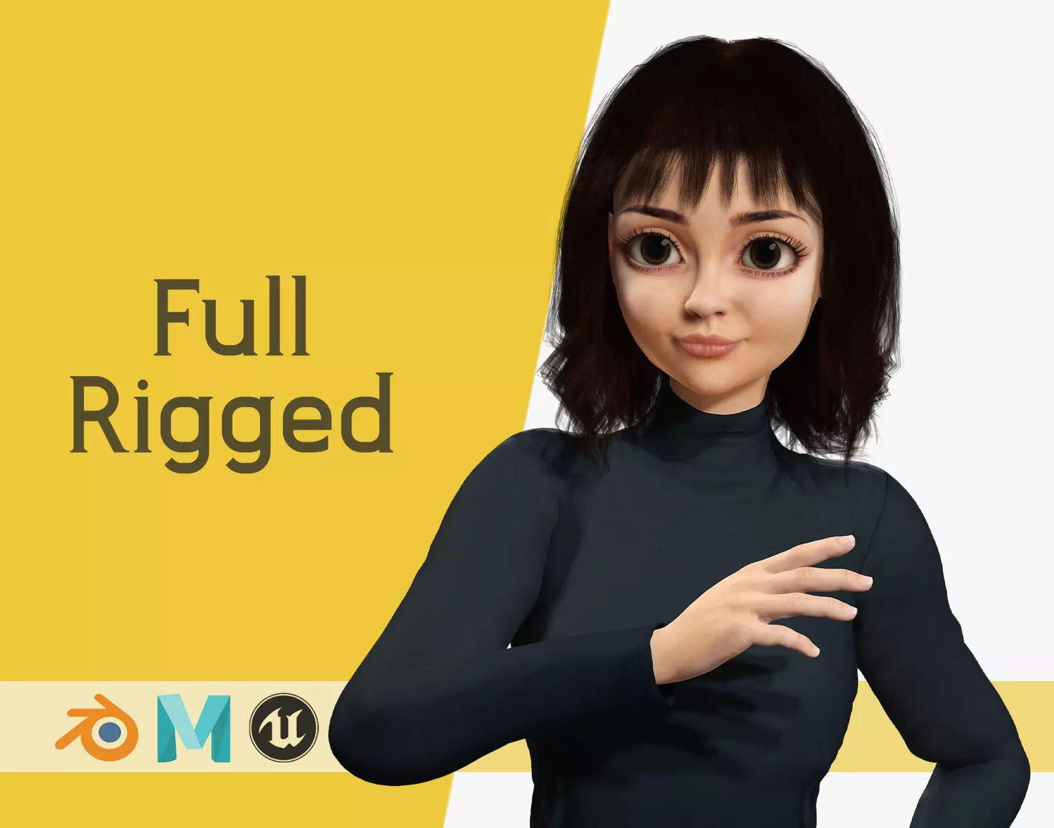 Realistic stylized  cartoon Female 3D Model Naked Woman Rigged Low-poly 3D model_0