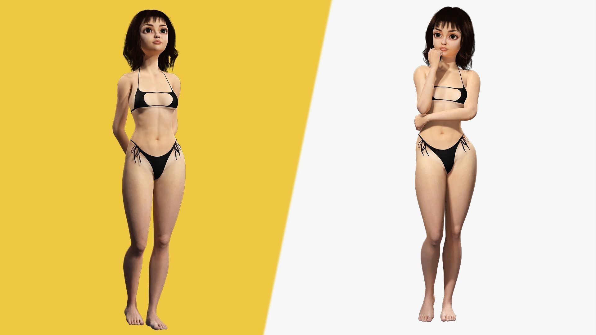 Realistic stylized  cartoon Female 3D Model Naked Woman Rigged Low-poly 3D model_36