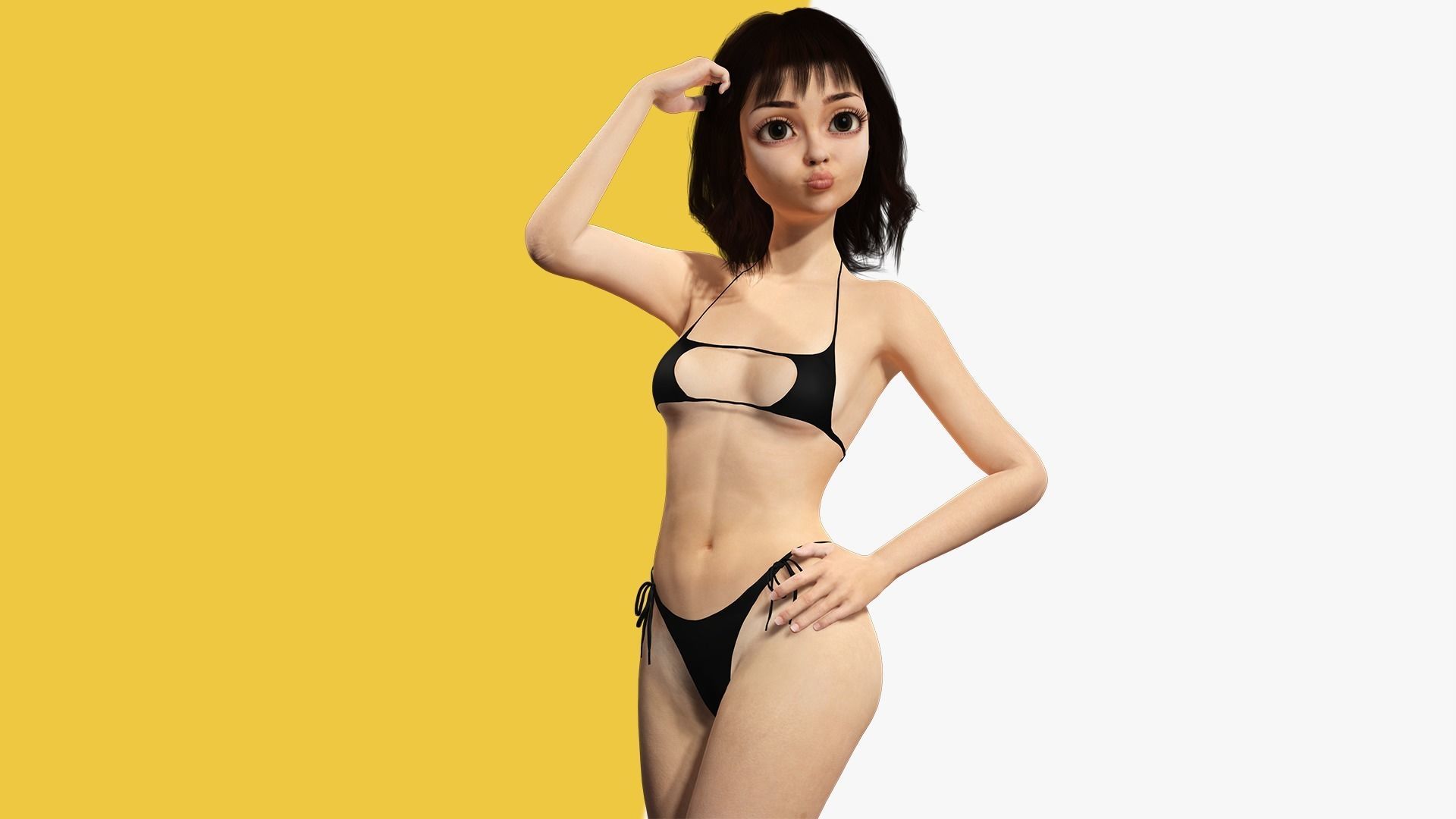 Realistic stylized  cartoon Female 3D Model Naked Woman Rigged Low-poly 3D model_7