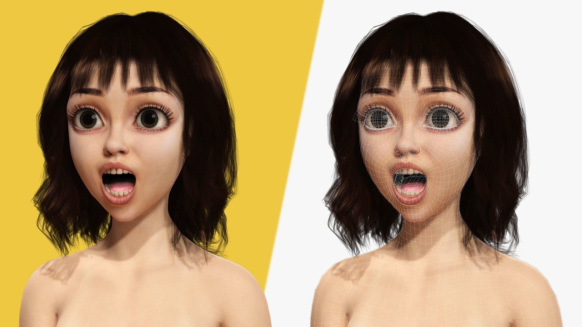 Realistic stylized  cartoon Female 3D Model Naked Woman Rigged Low-poly 3D model_37