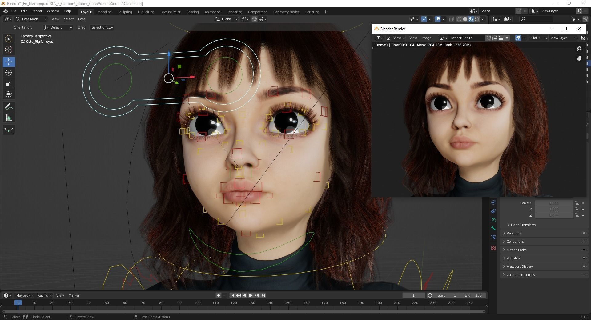 Realistic stylized  cartoon Female 3D Model Naked Woman Rigged Low-poly 3D model_15