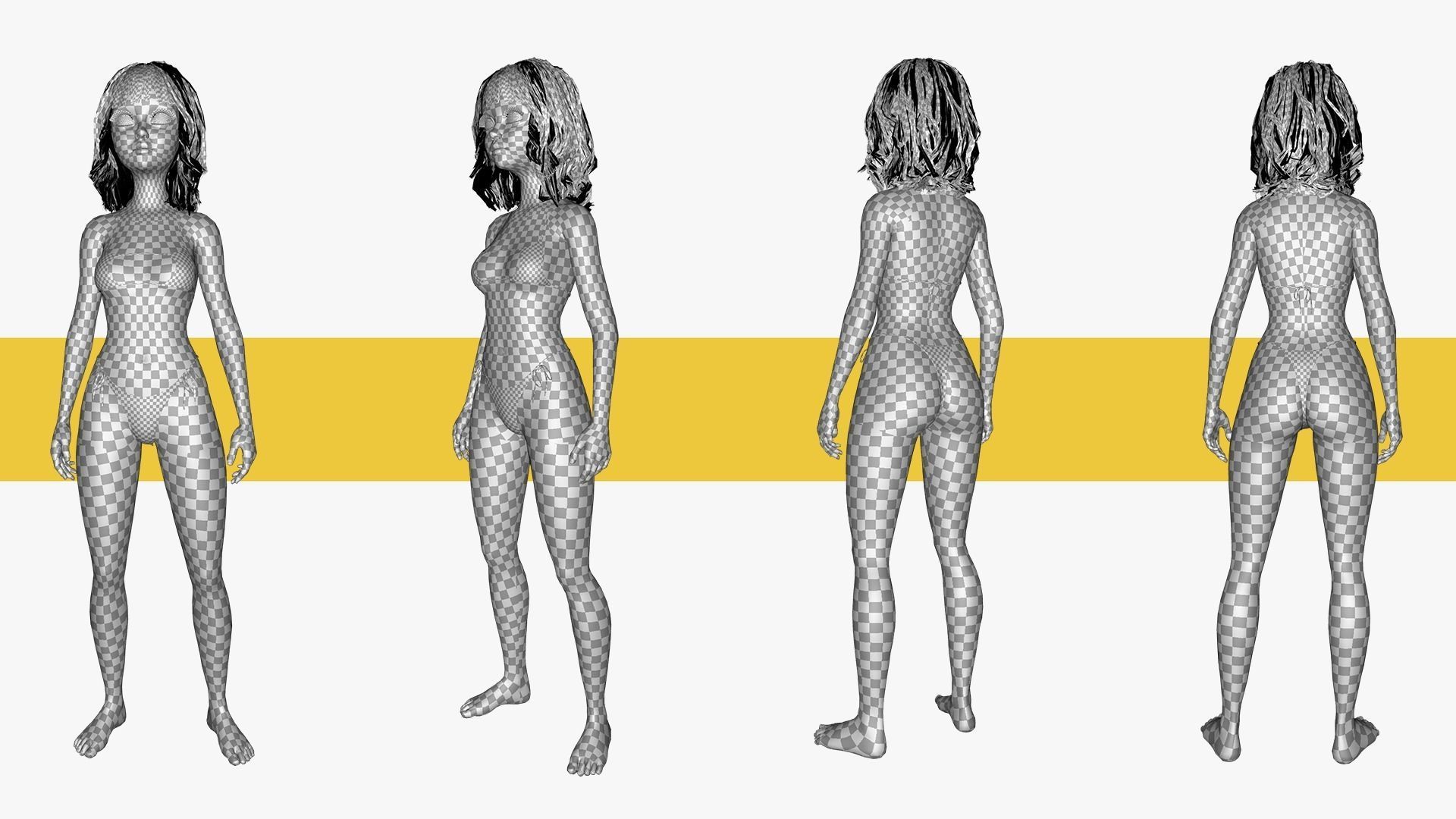 Realistic stylized  cartoon Female 3D Model Naked Woman Rigged Low-poly 3D model_44