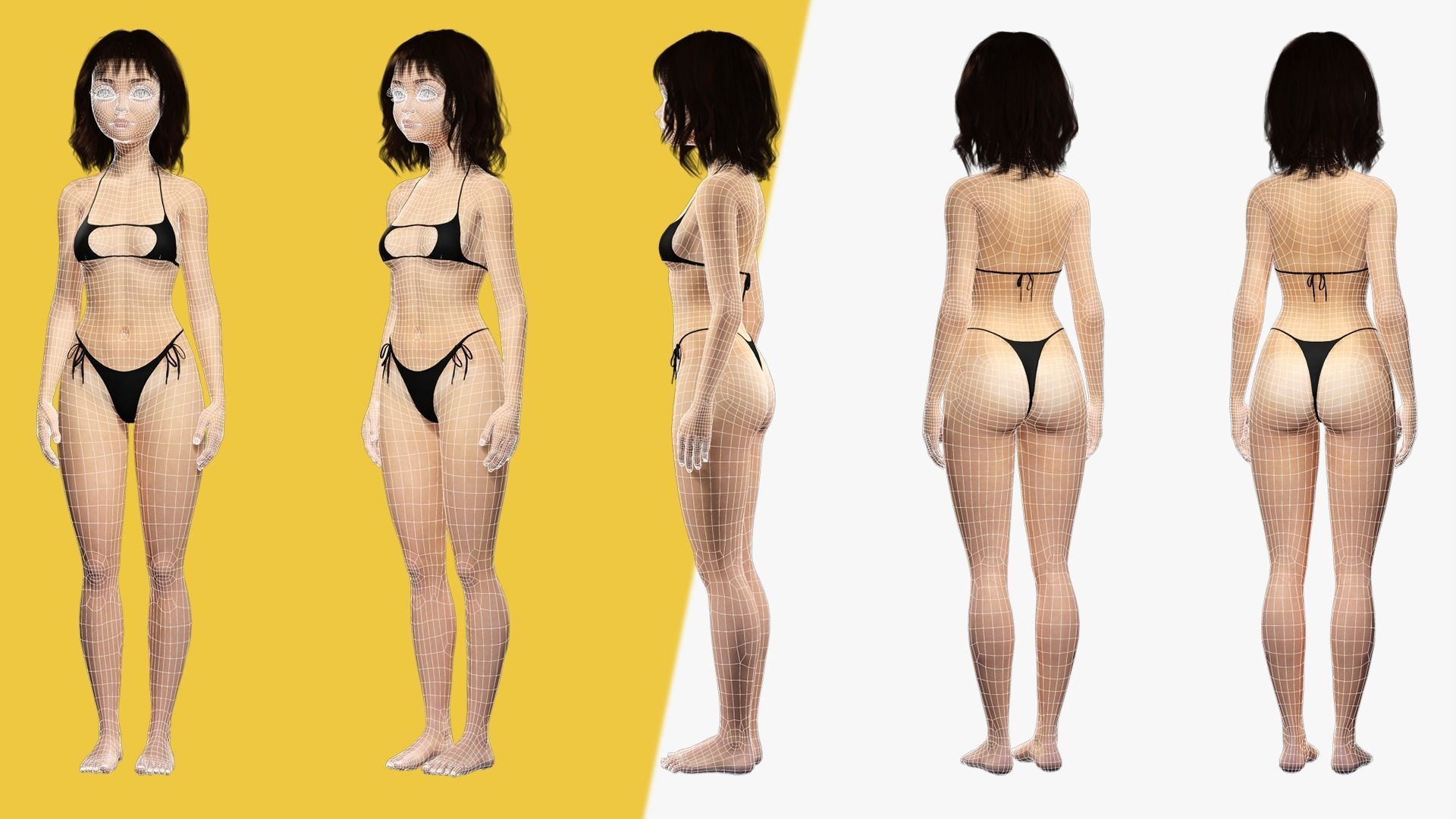 Realistic stylized  cartoon Female 3D Model Naked Woman Rigged Low-poly 3D model_4