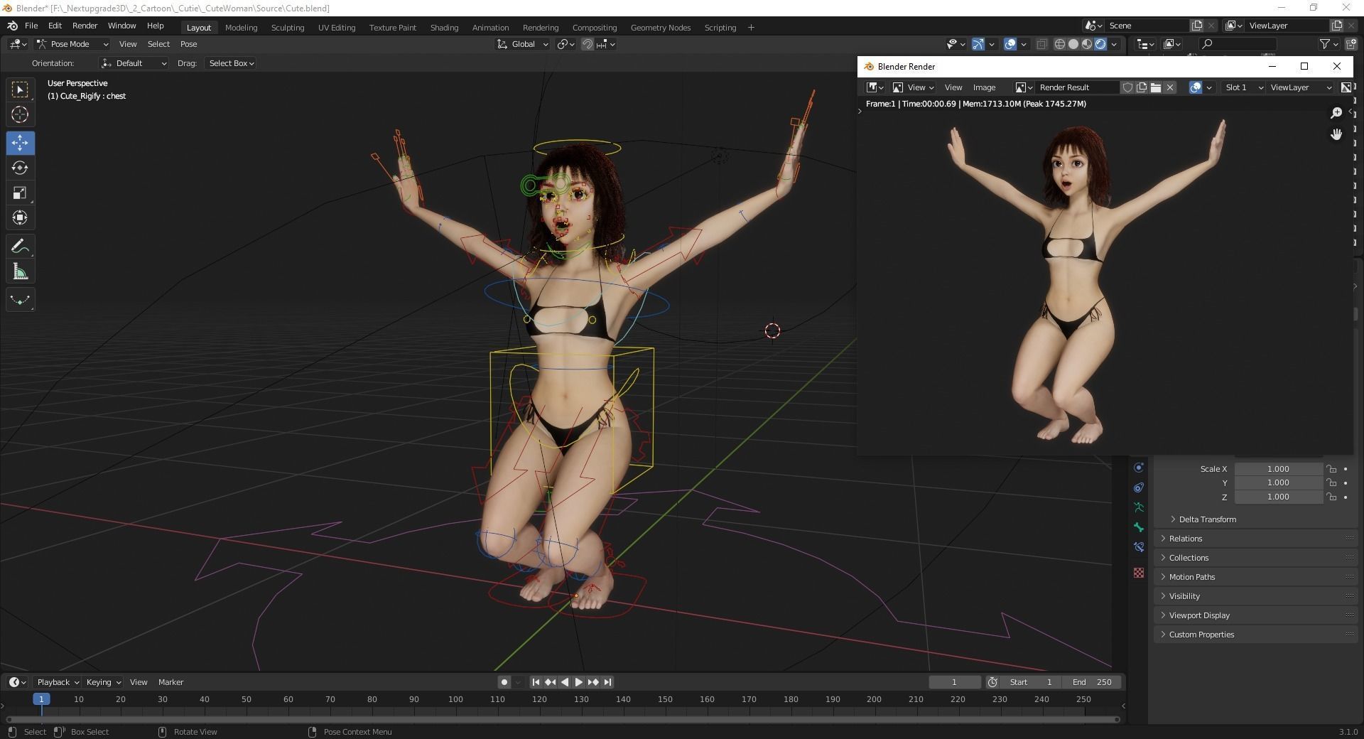 Realistic stylized  cartoon Female 3D Model Naked Woman Rigged Low-poly 3D model_16