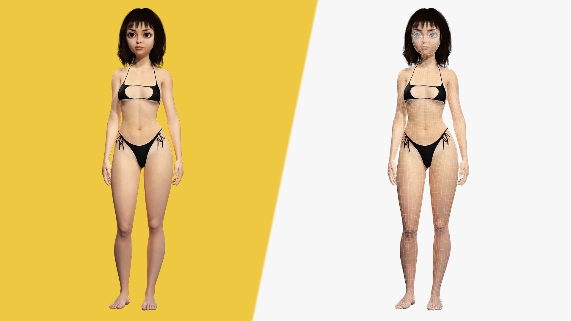 Realistic stylized  cartoon Female 3D Model Naked Woman Rigged Low-poly 3D model_35