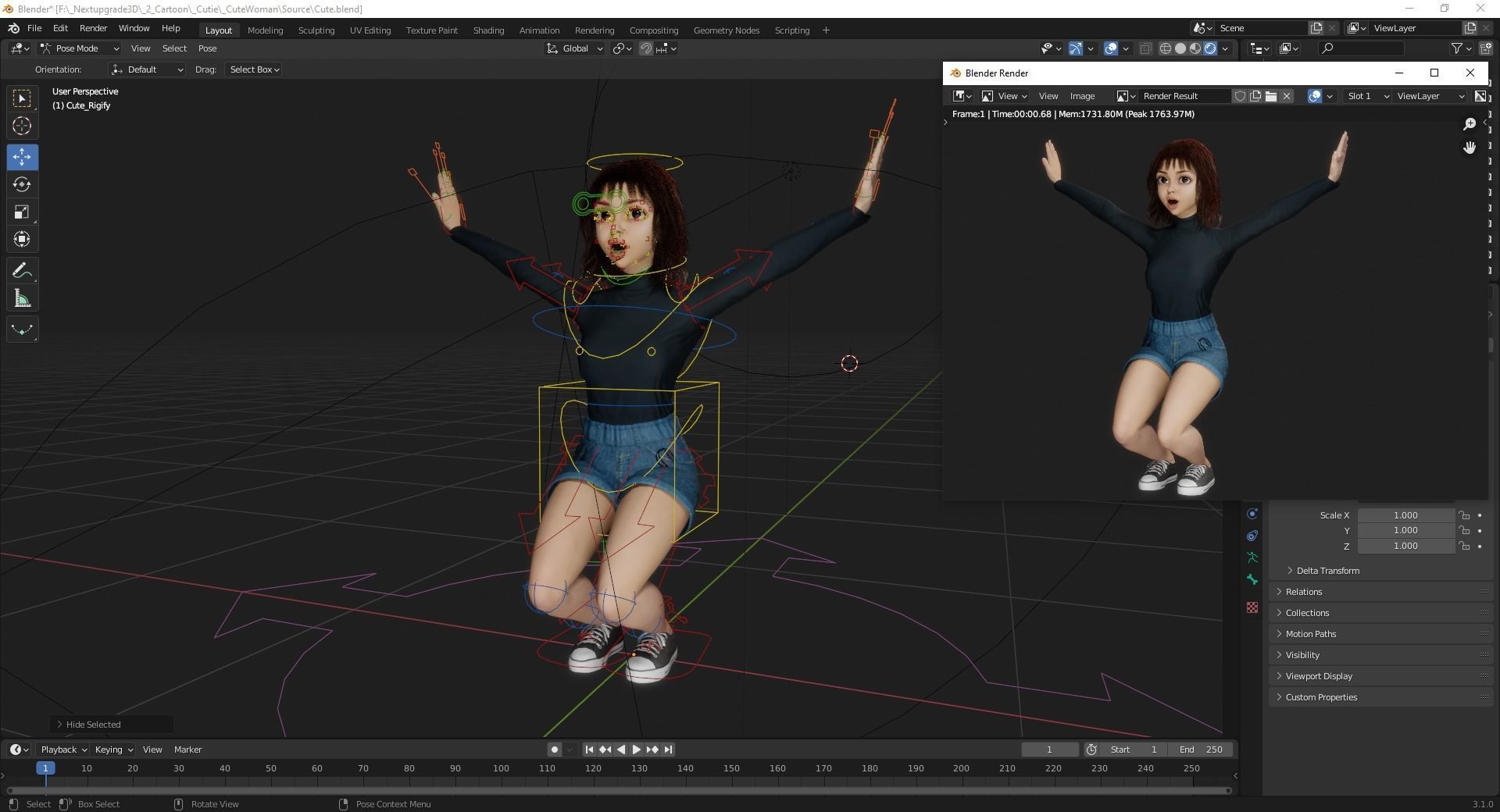 Realistic stylized  cartoon Female 3D Model Naked Woman Rigged Low-poly 3D model_14