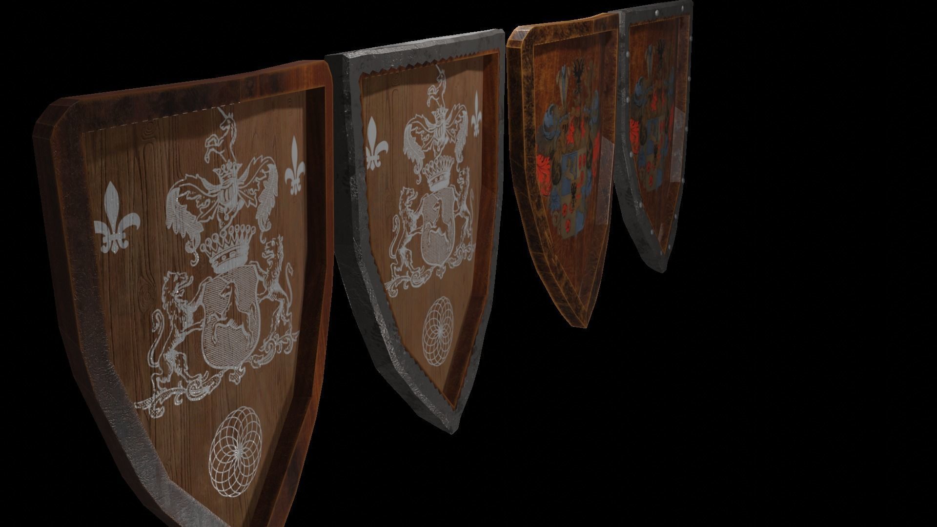 Shield Wooden Medieval Knight Adventurer Warrior 3D model_12