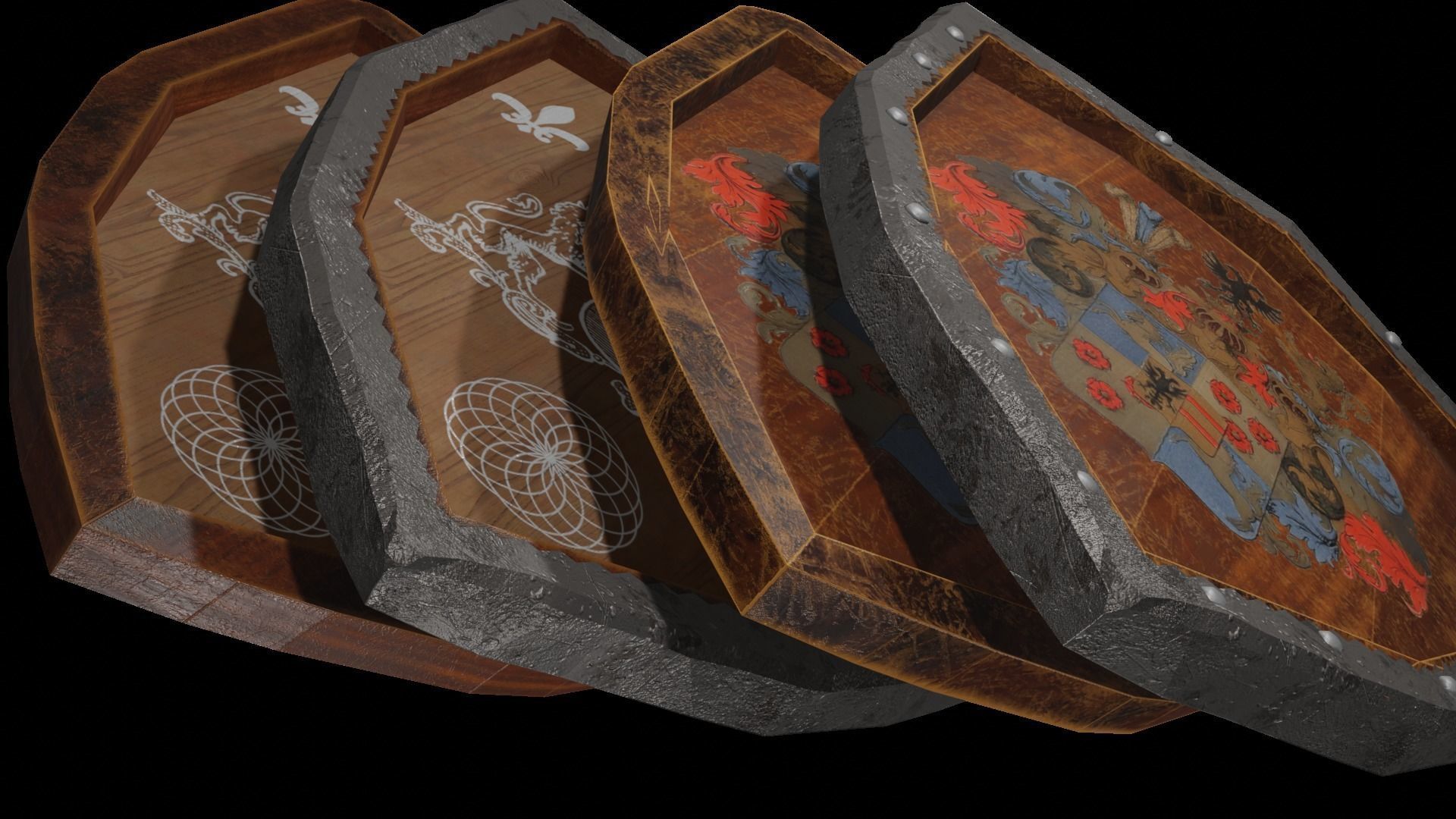 Shield Wooden Medieval Knight Adventurer Warrior 3D model_14