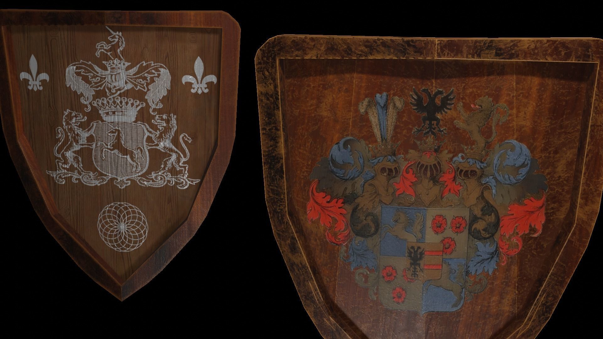 Shield Wooden Medieval Knight Adventurer Warrior 3D model_5