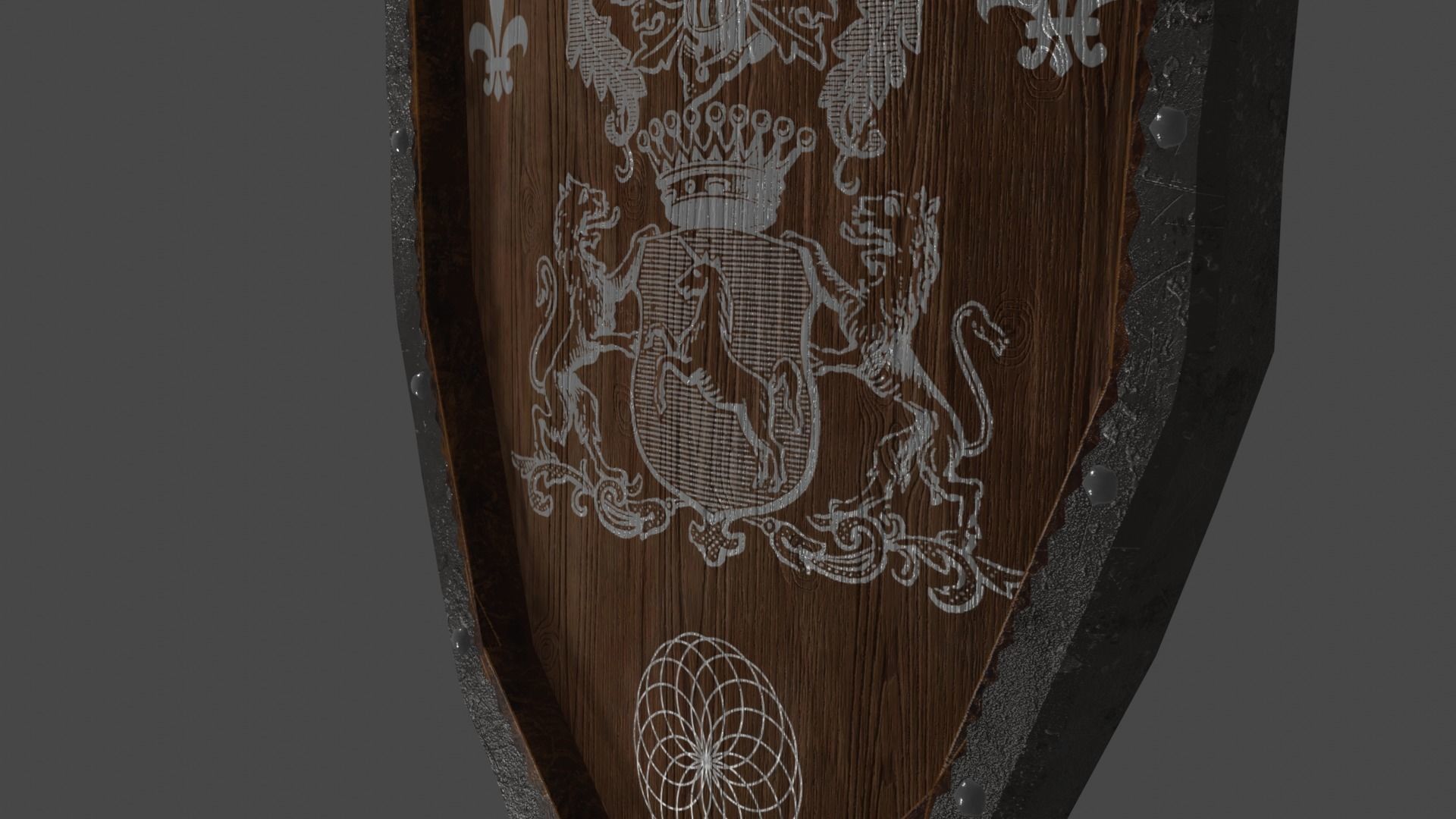 Shield Wooden Medieval Knight Adventurer Warrior 3D model_10