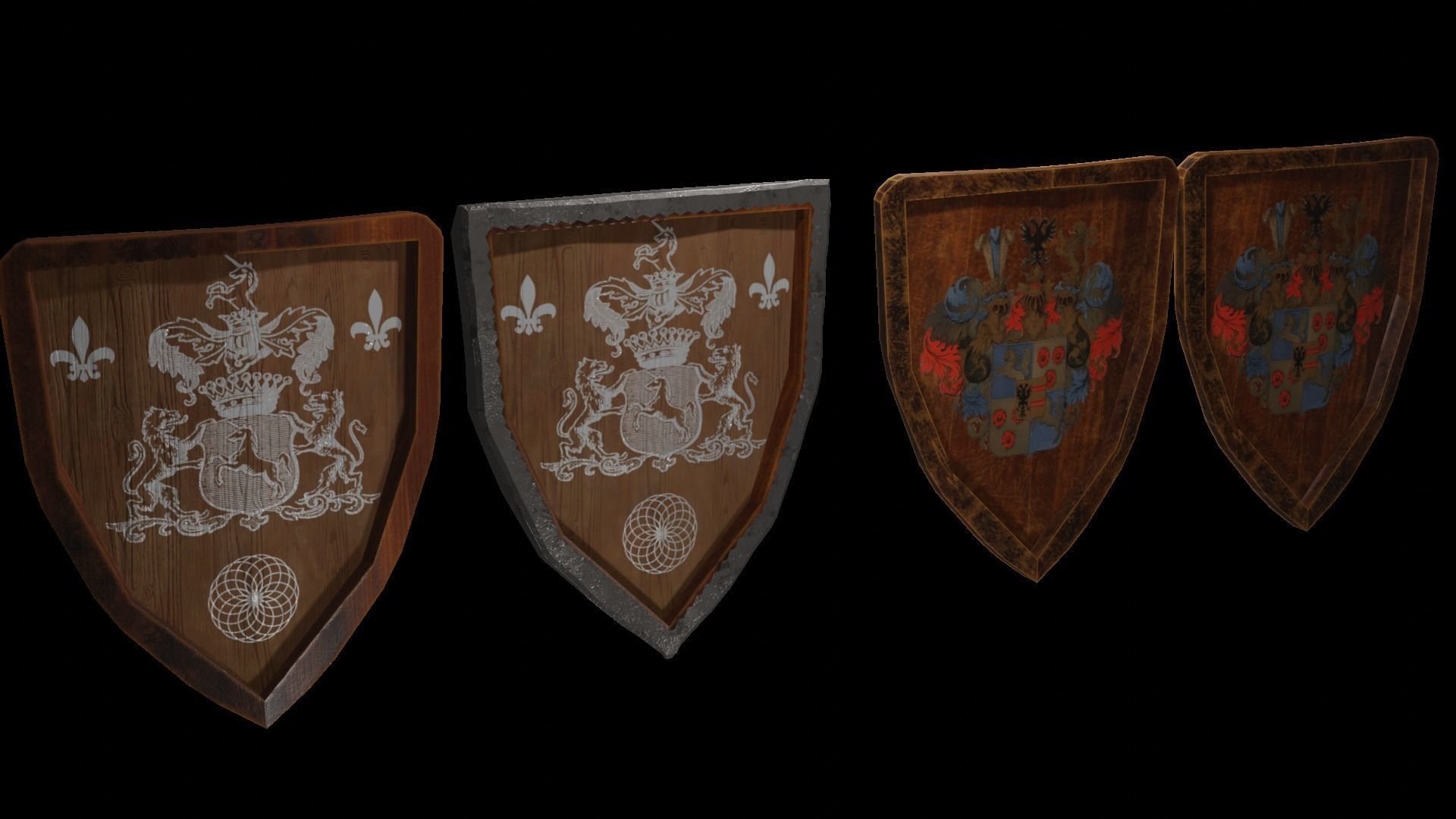 Shield Wooden Medieval Knight Adventurer Warrior 3D model_9