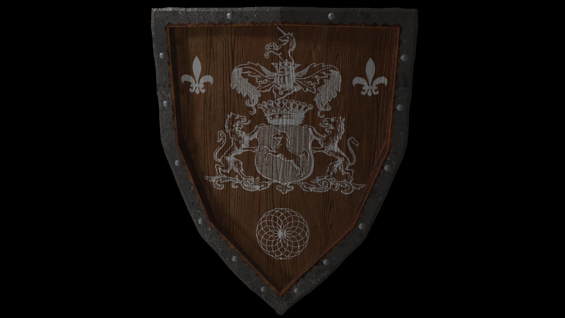 Shield Wooden Medieval Knight Adventurer Warrior 3D model_4