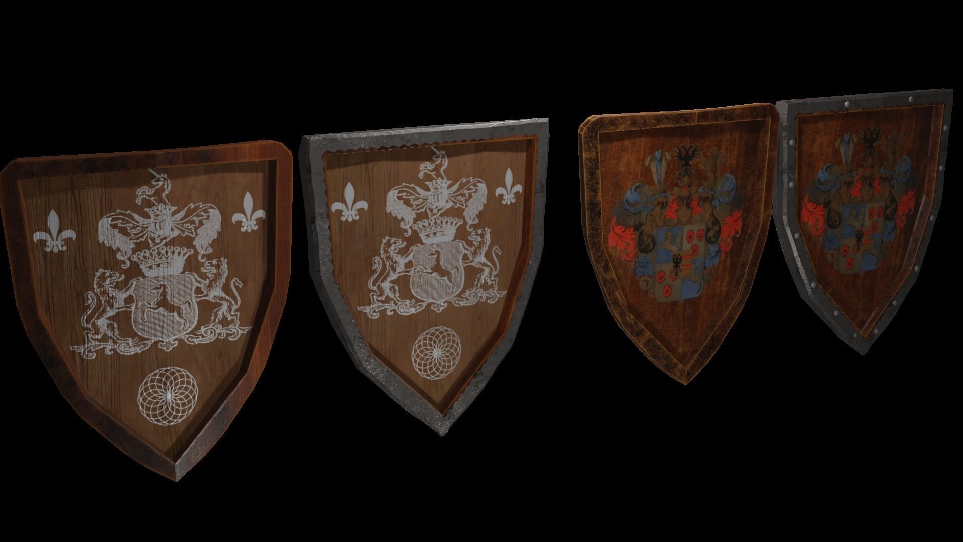 Shield Wooden Medieval Knight Adventurer Warrior 3D model_11