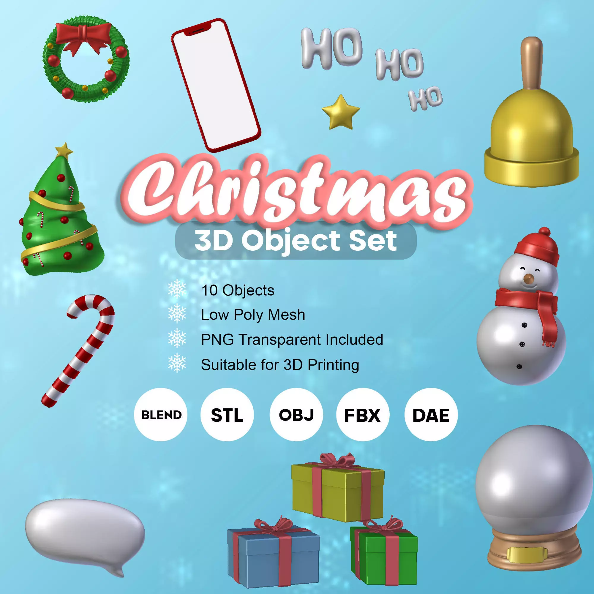 10 3D Christmas Objects 3D print model_0