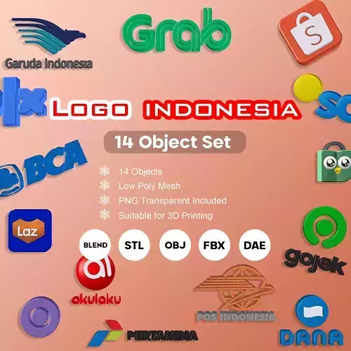 14 Logo Terkenal Indonesia 3D print model