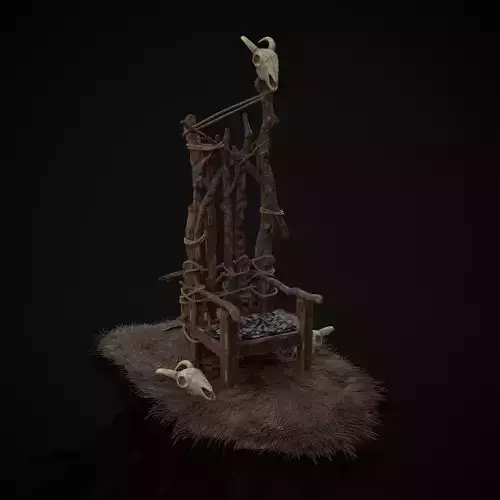 Rustic Medieval Wooden Throne Low-poly 3D model