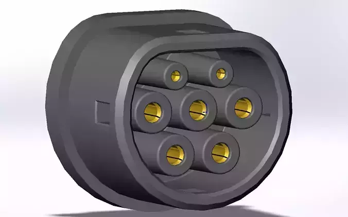 Type2 MENNEKES vehicle connector up to 480V 63A 3ph or 70A 1ph 3D print model
